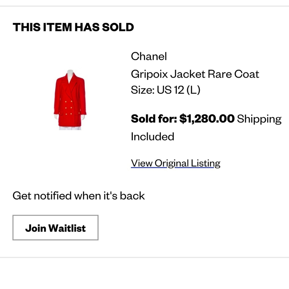 SOLD on Tradesy Chanel Wool Coat Jacket Gripoix CC